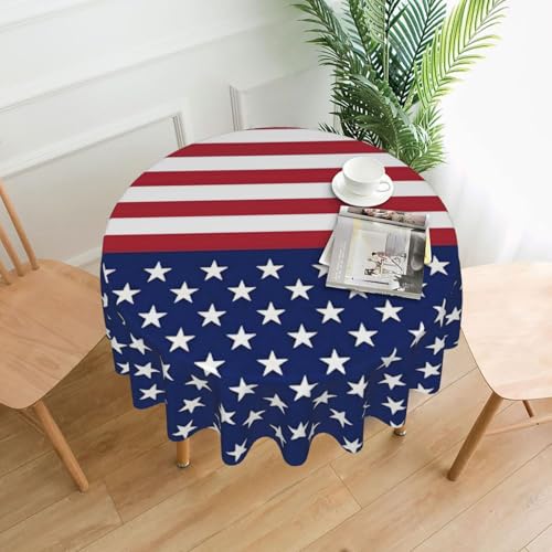 PQruop Elegante runde Tischdecke mit amerikanischer Flagge und Sternen, für Partys, Terrasse und Camping, Abdeckung für den Innen- und Außenbereich PQruop Elegante runde Tischdecke mit amerikanischer Flagge und Sternen, für Partys, Terrasse und Camping, Abdeckung für den Innen- und Außenbereich von PQruop
