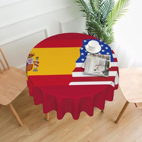 PQruop Elegante runde Tischdecke mit amerikanischer Spanien-Flagge, für Partys, Terrasse und Camping, Abdeckung für den Innen- und Außenbereich PQruop Elegante runde Tischdecke mit amerikanischer Spanien-Flagge, für Partys, Terrasse und Camping, Abdeckung für den Innen- und Außenbereich von PQruop