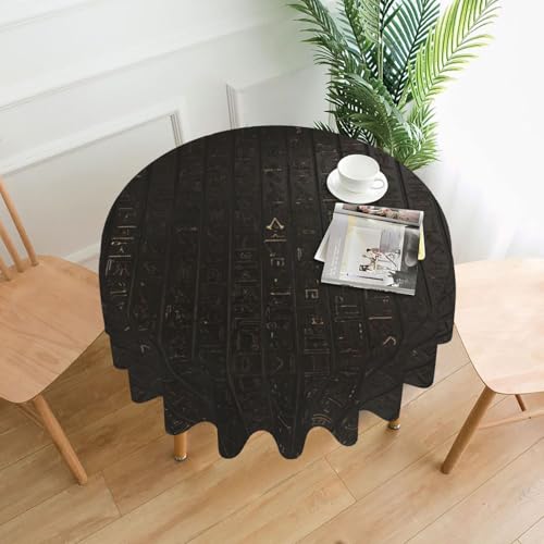 PQruop Elegante runde Tischdecke mit antikem ägyptischen Hieroglyphen-Druck, für Partys, Terrasse und Camping, Abdeckung für den Innen- und Außenbereich PQruop Elegante runde Tischdecke mit antikem ägyptischen Hieroglyphen-Druck, für Partys, Terrasse und Camping, Abdeckung für den Innen- und Außenbereich von PQruop