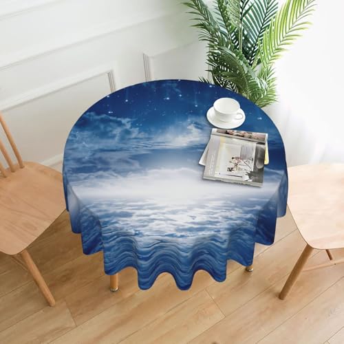 PQruop Elegante runde Tischdecke mit fallendem Stern und Mondaufdruck, für Partys, Terrasse und Camping, Abdeckung für drinnen und draußen PQruop Elegante runde Tischdecke mit fallendem Stern und Mondaufdruck, für Partys, Terrasse und Camping, Abdeckung für drinnen und draußen von PQruop