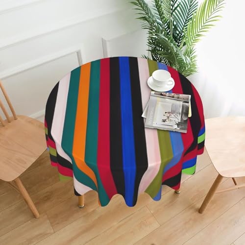 PQruop Elegante runde Tischdecke mit farbigen Streifen, vertikaler Druck, für Partys, Terrasse und Camping, Abdeckung für drinnen und draußen PQruop Elegante runde Tischdecke mit farbigen Streifen, vertikaler Druck, für Partys, Terrasse und Camping, Abdeckung für drinnen und draußen von PQruop