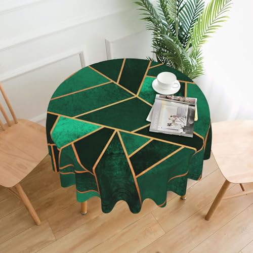 PQruop Elegante runde Tischdecke mit geometrischem Druck, für Partys, Terrasse und Camping, Abdeckung für drinnen und draußen, Schwarz und Gold von PQruop