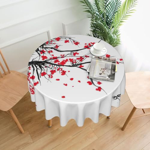 PQruop Elegante runde Tischdecke mit japanischem Kirschbaum-Druck, für Partys, Terrasse und Camping, Abdeckung für den Innen- und Außenbereich PQruop Elegante runde Tischdecke mit japanischem Kirschbaum-Druck, für Partys, Terrasse und Camping, Abdeckung für den Innen- und Außenbereich von PQruop