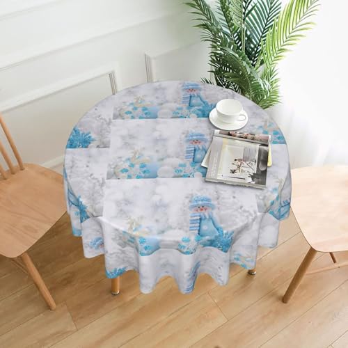 PQruop Elegante runde Tischdecke mit niedlichem Schneemann-Druck, für Partys, Terrasse und Camping, Abdeckung für den Innen- und Außenbereich von PQruop
