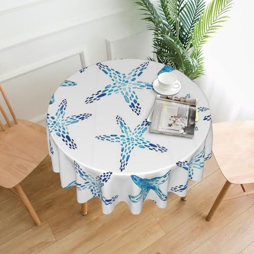 PQruop Elegante runde Tischdecke mit niedlichem Seestern-Druck, für Partys, Terrasse und Camping, Abdeckung für den Innen- und Außenbereich PQruop Elegante runde Tischdecke mit niedlichem Seestern-Druck, für Partys, Terrasse und Camping, Abdeckung für den Innen- und Außenbereich von PQruop