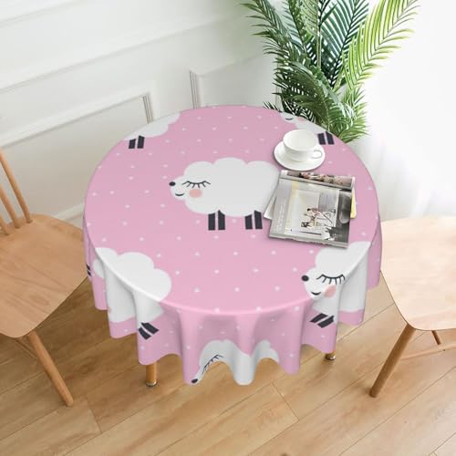 PQruop Elegante runde Tischdecke mit rosafarbenem Schaf-Druck, für Partys, Terrasse und Camping, Abdeckung für den Innen- und Außenbereich PQruop Elegante runde Tischdecke mit rosafarbenem Schaf-Druck, für Partys, Terrasse und Camping, Abdeckung für den Innen- und Außenbereich von PQruop