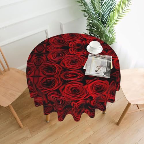 PQruop Elegante runde Tischdecke mit roten Rosen für Partys, Terrasse und Camping, Abdeckung für den Innen- und Außenbereich PQruop Elegante runde Tischdecke mit roten Rosen für Partys, Terrasse und Camping, Abdeckung für den Innen- und Außenbereich von PQruop