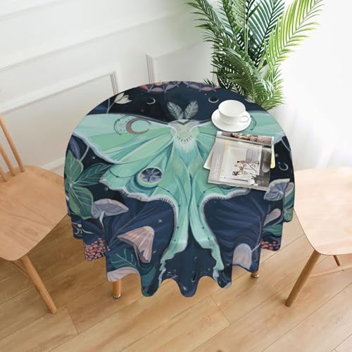 PQruop Elegante runde Tischdecke mit schönem Mottenaufdruck, für Partys, Terrasse und Camping, Abdeckung für den Innen- und Außenbereich PQruop Elegante runde Tischdecke mit schönem Mottenaufdruck, für Partys, Terrasse und Camping, Abdeckung für den Innen- und Außenbereich von PQruop