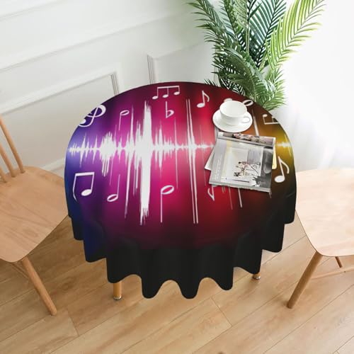 PQruop Elegante runde Tischdecke mit springenden Musiknoten für Partys, Terrasse und Camping, Abdeckung für den Innen- und Außenbereich PQruop Elegante runde Tischdecke mit springenden Musiknoten für Partys, Terrasse und Camping, Abdeckung für den Innen- und Außenbereich von PQruop