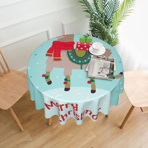PQruop Elegante runde Tischdecke mit weihnachtlichem Lama-Druck, für Partys, Terrasse und Camping, Abdeckung für drinnen und draußen PQruop Elegante runde Tischdecke mit weihnachtlichem Lama-Druck, für Partys, Terrasse und Camping, Abdeckung für drinnen und draußen von PQruop