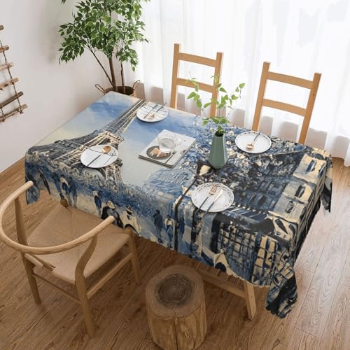 PQruop Romantische Tischdecke mit Eiffelturm-Druck, elegant, rechteckig, perfekt für Esszimmer, Picknick, Kamin und Partytische von PQruop