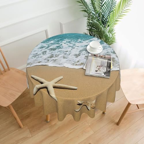 PQruop Schöne Tischdecke mit Seestern am Strand, Sanddruck, elegant, rund, für Partys, Terrasse und Camping, Abdeckung für den Innen- und Außenbereich PQruop Schöne Tischdecke mit Seestern am Strand, Sanddruck, elegant, rund, für Partys, Terrasse und Camping, Abdeckung für den Innen- und Außenbereich von PQruop
