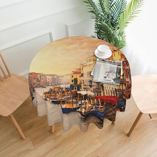 PQruop Schöne Tischdecke mit Venedigkanalblick-Druck, elegant, rund, für Partys, Terrasse und Camping, Abdeckung für drinnen und draußen PQruop Schöne Tischdecke mit Venedigkanalblick-Druck, elegant, rund, für Partys, Terrasse und Camping, Abdeckung für drinnen und draußen von PQruop