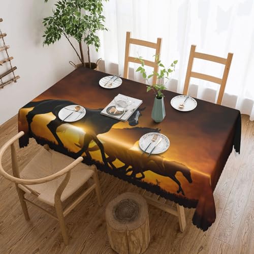 PQruop Schwarze Pferde rot leuchtende Wolken Druck elegante rechteckige Tischdecke perfekt für Ess-, Picknick-, Kamin- und Partytische von PQruop