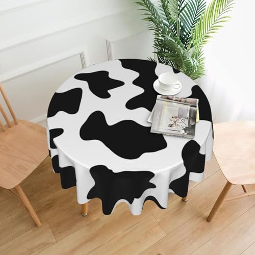PQruop Schwarze und weiße Tischdecke mit Kuhdruck, elegant, rund, für Partys, Terrasse und Camping, Abdeckung für drinnen und draußen PQruop Schwarze und weiße Tischdecke mit Kuhdruck, elegant, rund, für Partys, Terrasse und Camping, Abdeckung für drinnen und draußen von PQruop