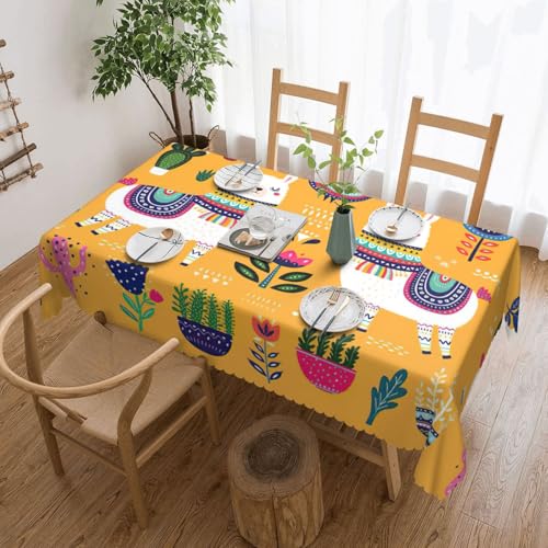 PQruop Tischdecke, Cartoon-Alpaka, niedlicher Tierdruck, elegant, rechteckig, perfekt für Esszimmer, Picknick, Kamin und Partytische von PQruop