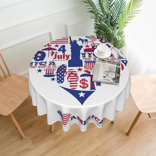 PQruop Tischdecke, Motiv: Amerika, Unabhängigkeitstag, Herzmuster, elegant, rund, für Partys, Terrasse und Camping, Abdeckung für drinnen und draußen PQruop Tischdecke, Motiv: Amerika, Unabhängigkeitstag, Herzmuster, elegant, rund, für Partys, Terrasse und Camping, Abdeckung für drinnen und draußen von PQruop