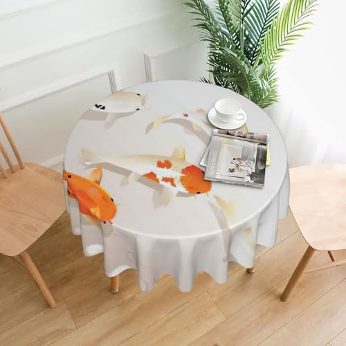 PQruop Traditionelle Koi-Karpfen mit Punktemuster, elegante runde Tischdecke für Partys, Terrasse und Camping, Abdeckung für den Innen- und Außenbereich PQruop Traditionelle Koi-Karpfen mit Punktemuster, elegante runde Tischdecke für Partys, Terrasse und Camping, Abdeckung für den Innen- und Außenbereich von PQruop