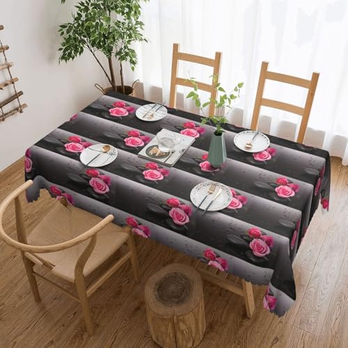 PQruop Wellness-Tischdecke mit Stein- und Rosen-Blumendruck, elegant, rechteckig, perfekt für Esszimmer, Picknick, Kamin und Partytische von PQruop