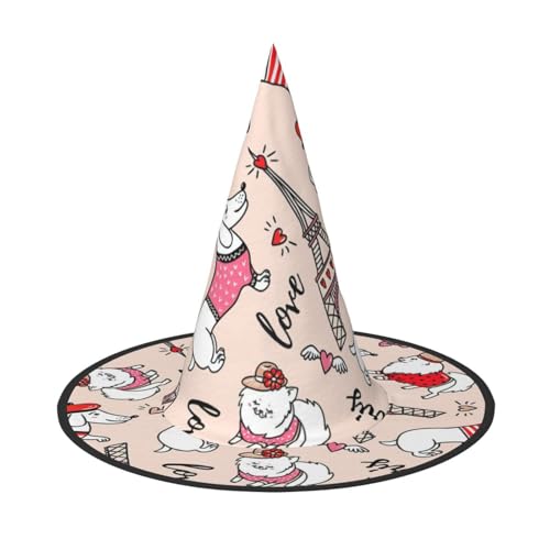 Pariser Dackel und Eiffelturm Druck, Halloween, breite Krempe, faltbarer Hut, geeignet für Cosplay, Maskerade und Karneval, 1 Stück von PQruop