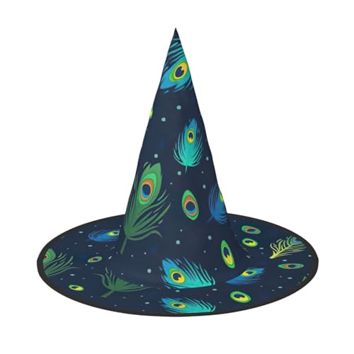 Pfauenfeder-Druck, Halloween, breite Krempe, faltbarer Hut, geeignet für Cosplay, Maskerade und Karneval, 1 Stück Pfauenfeder-Druck, Halloween, breite Krempe, faltbarer Hut, geeignet für Cosplay, Maskerade und Karneval, 1 Stück von PQruop