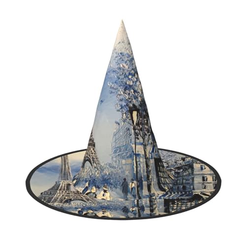 Romantischer Pariser Eiffelturm-Druck, Halloween, breite Krempe, faltbarer Hut, geeignet für Cosplay, Maskerade und Karneval, 1 Stück von PQruop