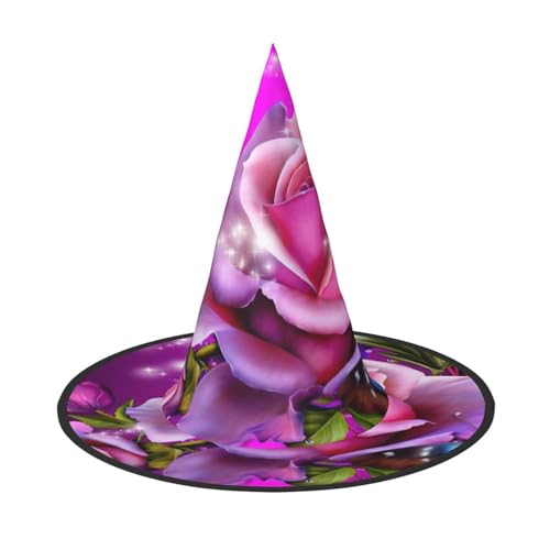 Rose und Schmetterlinge rosa Druck Halloween breite Krempe faltbarer Hut geeignet für Cosplay, Maskerade und Karneval - 1 Stück von PQruop
