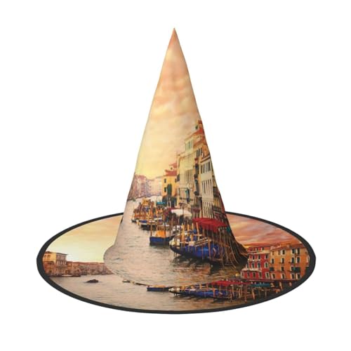 Schöner Venedig-Kanalblick-Druck, Halloween, breite Krempe, faltbarer Hut, geeignet für Cosplay, Maskerade und Karneval, 1 Stück von PQruop