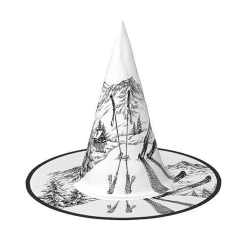 Ski-Themen-Druck, Halloween, breite Krempe, faltbarer Hut, geeignet für Cosplay, Maskerade und Karneval, 1 Stück Ski-Themen-Druck, Halloween, breite Krempe, faltbarer Hut, geeignet für Cosplay, Maskerade und Karneval, 1 Stück von PQruop