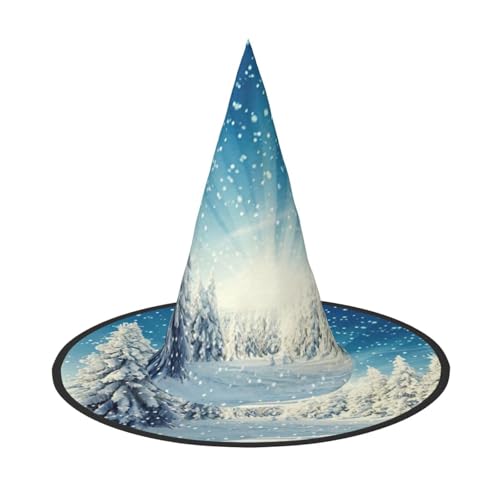 Snow Wonderland Tannenbaum, Weihnachtsdruck, Halloween, breite Krempe, faltbarer Hut, geeignet für Cosplay, Maskerade und Karneval, 1 Stück von PQruop