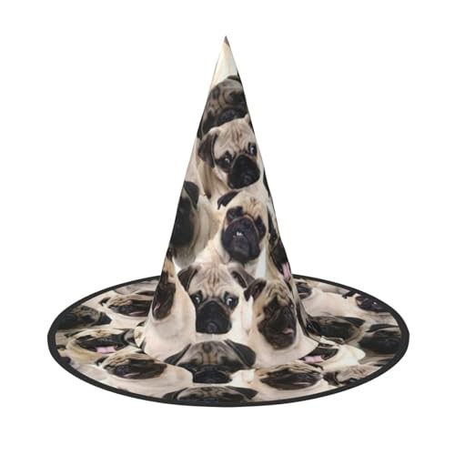 Süßer Mops-Druck, Halloween, breite Krempe, faltbar, geeignet für Cosplay, Maskerade und Karneval, 1 Stück von PQruop
