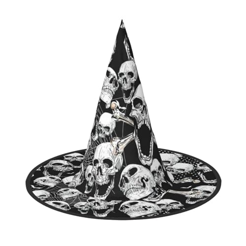Totenkopf-Hintergrunddruck, Halloween, breite Krempe, faltbarer Hut, geeignet für Cosplay, Maskerade und Karneval, 1 Stück von PQruop