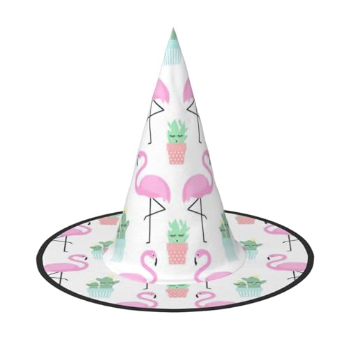Tropischer Flamingo, niedlicher Kaktus-Druck, Halloween, breite Krempe, faltbarer Hut, geeignet für Cosplay, Maskerade und Karneval, 1 Stück von PQruop