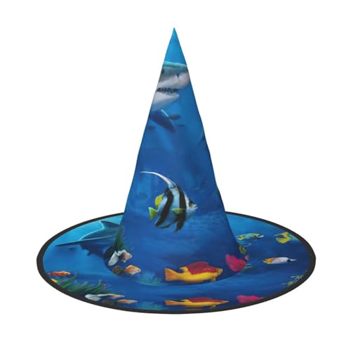 Underwater World Print Halloween-Hut mit breiter Krempe, faltbar, geeignet für Cosplay, Maskerade und Karneval, 1 Stück von PQruop