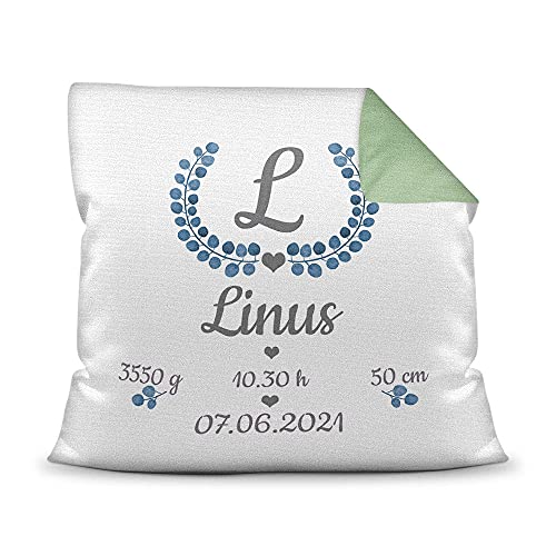 Kissen mit Füllung - mit Geburtsdaten personalisieren - Babygeschenk für Jungen, Geschenk zur Geburt oder Taufe, Geburtskissen, Namenskissen fürs Baby I Farbkissen Rückseite Grün, 40x40 cm Kissen mit Füllung - mit Geburtsdaten personalisieren - Babygeschenk für Jungen, Geschenk zur Geburt oder Taufe, Geburtskissen, Namenskissen fürs Baby I Farbkissen Rückseite Grün, 40x40 cm von PR Print Royal