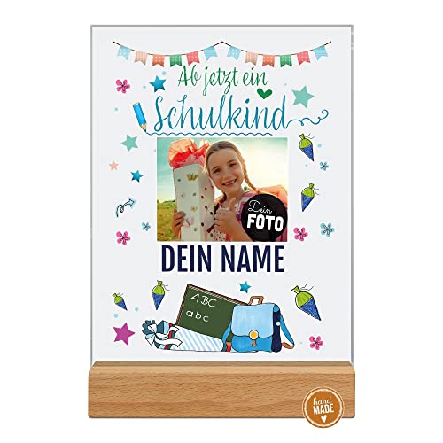 PR Print Royal Acrylglas zur Einschulung selbst gestalten - Ab jetzt EIN Schulkind - mit Name und Foto Personalisieren - Geschenke zur Einschulung | inkl. Echtholzsockel, 15x20cm von PR Print Royal