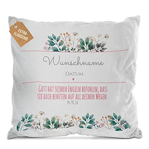 PR Print Royal Flauschiges Kissen zur Taufe mit Name & Datum - Blumen - Gott hat seinen Engeln befohlen - Rot - Geschenke zur Taufe, personalisierte Taufgeschenke | mit Kissenfüllung, Weiß PR Print Royal Flauschiges Kissen zur Taufe mit Name & Datum - Blumen - Gott hat seinen Engeln befohlen - Rot - Geschenke zur Taufe, personalisierte Taufgeschenke | mit Kissenfüllung, Weiß von PR Print Royal