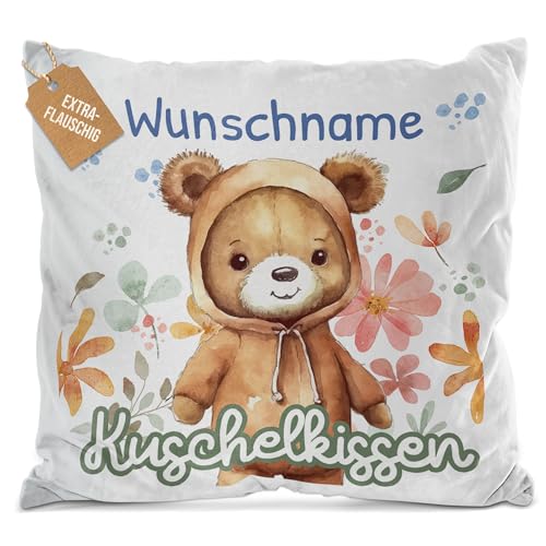 PR Print Royal Flauschiges Kuschel-Kissen für Kinder mit Füllung mit Name selbst gestalten - Bär Kissen für Mädchen und Jungs, Kinderkissen mit Name | 40 x 40 cm, Weiß Flauschig von PR Print Royal