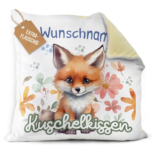 PR Print Royal Flauschiges Kuschel-Kissen für Kinder mit Füllung mit Name selbst gestalten - Fuchs Kissen für Mädchen und Jungs, Kinderkissen mit Name | 40 x 40 cm, Rückseite Gelb Flauschig PR Print Royal Flauschiges Kuschel-Kissen für Kinder mit Füllung mit Name selbst gestalten - Fuchs Kissen für Mädchen und Jungs, Kinderkissen mit Name | 40 x 40 cm, Rückseite Gelb Flauschig von PR Print Royal