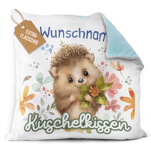 PR Print Royal Flauschiges Kuschel-Kissen für Kinder mit Füllung mit Name selbst gestalten - Igel Kissen für Mädchen und Jungs, Kinderkissen mit Name | 40 x 40 cm, Rückseite Hellblau Flauschig PR Print Royal Flauschiges Kuschel-Kissen für Kinder mit Füllung mit Name selbst gestalten - Igel Kissen für Mädchen und Jungs, Kinderkissen mit Name | 40 x 40 cm, Rückseite Hellblau Flauschig von PR Print Royal