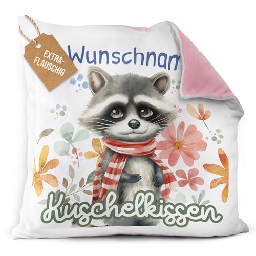 PR Print Royal Flauschiges Kuschel-Kissen für Kinder mit Füllung mit Name selbst gestalten - Waschbär Kissen für Mädchen und Jungs, Kinderkissen mit Name | 40 x 40 cm, Rückseite Rosa Flauschig PR Print Royal Flauschiges Kuschel-Kissen für Kinder mit Füllung mit Name selbst gestalten - Waschbär Kissen für Mädchen und Jungs, Kinderkissen mit Name | 40 x 40 cm, Rückseite Rosa Flauschig von PR Print Royal