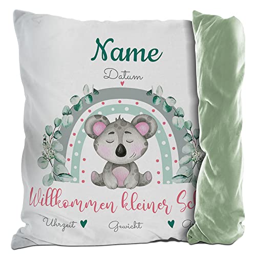 PR Print Royal Kissen mit Füllung - mit Geburtsdaten Personalisieren - Wilkommen Kleiner Schatz - Koala - Geschenke zur Geburt, Geschenkideen Geburt | inkl. Kissenfüllung, Rückseite Grün, 40x40cm PR Print Royal Kissen mit Füllung - mit Geburtsdaten Personalisieren - Wilkommen Kleiner Schatz - Koala - Geschenke zur Geburt, Geschenkideen Geburt | inkl. Kissenfüllung, Rückseite Grün, 40x40cm von PR Print Royal