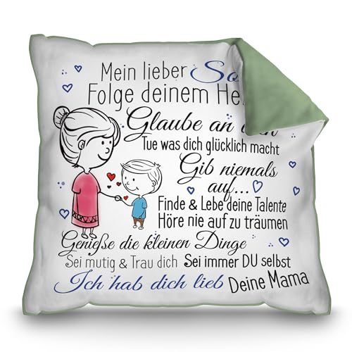 PR Print Royal Kissen mit Spruch inkl. Füllung für Kinder - von Mama für den Sohn - Geschenke für Sohn von Mutter, Sohn Geschenk, Kindergeschenke, Rückseite Grün, 40x40cm PR Print Royal Kissen mit Spruch inkl. Füllung für Kinder - von Mama für den Sohn - Geschenke für Sohn von Mutter, Sohn Geschenk, Kindergeschenke, Rückseite Grün, 40x40cm von PR Print Royal