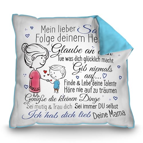 PR Print Royal Kissen mit Spruch inkl. Füllung für Kinder - von Mama für den Sohn - Geschenke für Sohn von Mutter, Sohn Geschenk, Kindergeschenke, Rückseite Hellblau, 40x40cm PR Print Royal Kissen mit Spruch inkl. Füllung für Kinder - von Mama für den Sohn - Geschenke für Sohn von Mutter, Sohn Geschenk, Kindergeschenke, Rückseite Hellblau, 40x40cm von PR Print Royal