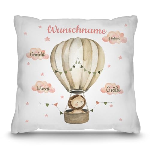 PR Print Royal Kissen zur Geburt mit Name und Geburtsdaten Personalisieren - Löwe im Heißluftballon - Personalisiertes Geschenk zur Geburt | 40 x 40 cm, Weiß PR Print Royal Kissen zur Geburt mit Name und Geburtsdaten Personalisieren - Löwe im Heißluftballon - Personalisiertes Geschenk zur Geburt | 40 x 40 cm, Weiß von PR Print Royal