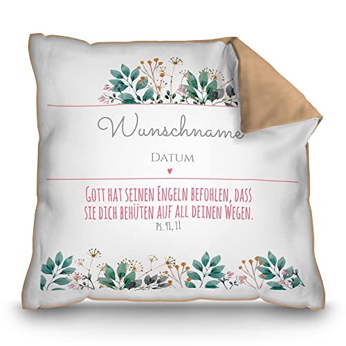 PR Print Royal Kissen zur Taufe mit Name & Datum - Blumen - Gott hat seinen Engeln befohlen - Rot - Geschenke zur Taufe, personalisierte Taufgeschenke | mit Kissenfüllung, Rückseite Mokka PR Print Royal Kissen zur Taufe mit Name & Datum - Blumen - Gott hat seinen Engeln befohlen - Rot - Geschenke zur Taufe, personalisierte Taufgeschenke | mit Kissenfüllung, Rückseite Mokka von PR Print Royal