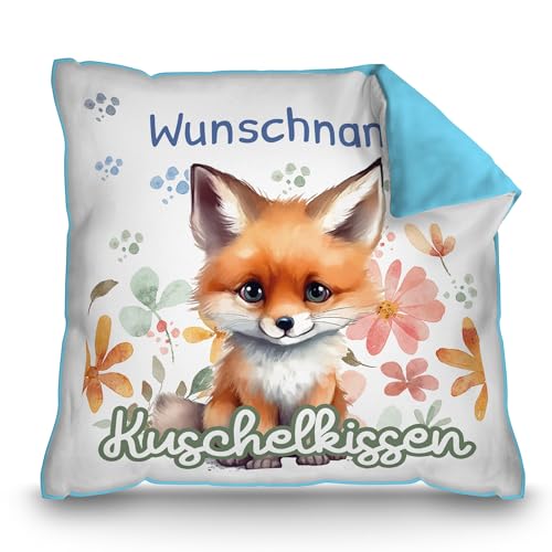 PR Print Royal Personalisiertes Kuschel-Kissen für Kinder mit Füllung - mit Name selbst gestalten - Fuchs Kissen für Mädchen und Jungs, Kinderkissen mit Name | 40 x 40 cm, Rückseite Hellblau PR Print Royal Personalisiertes Kuschel-Kissen für Kinder mit Füllung - mit Name selbst gestalten - Fuchs Kissen für Mädchen und Jungs, Kinderkissen mit Name | 40 x 40 cm, Rückseite Hellblau von PR Print Royal
