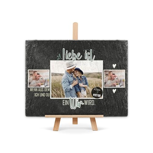PR Print Royal Schieferplatte mit Foto selbst gestalten - Aus Ich und Du Wird Wir - Geschenk zum Hochzeitstag oder Jahrestag | Personalisiertes Geschenk, Schiefertafel mit Staffelei, 15x20 cm PR Print Royal Schieferplatte mit Foto selbst gestalten - Aus Ich und Du Wird Wir - Geschenk zum Hochzeitstag oder Jahrestag | Personalisiertes Geschenk, Schiefertafel mit Staffelei, 15x20 cm von PR Print Royal