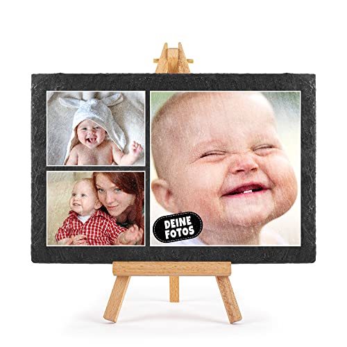 PR Print Royal Schieferplatte selbst gestalten - Foto-Collage mit 3 Fotos Bedrucken - Geschenk für Freunde, Familie I Personalisiertes Foto-Geschenk - Schiefertafel mit Staffelei, 20 x 30 cm von PR Print Royal