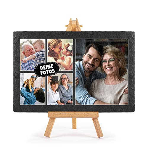 PR Print Royal Schieferplatte selbst gestalten - Foto-Collage mit 5 Fotos Bedrucken - Geschenk für Freunde, Familie I Personalisiertes Foto-Geschenk - Schiefertafel mit Staffelei, 20 x 30 cm von PR Print Royal